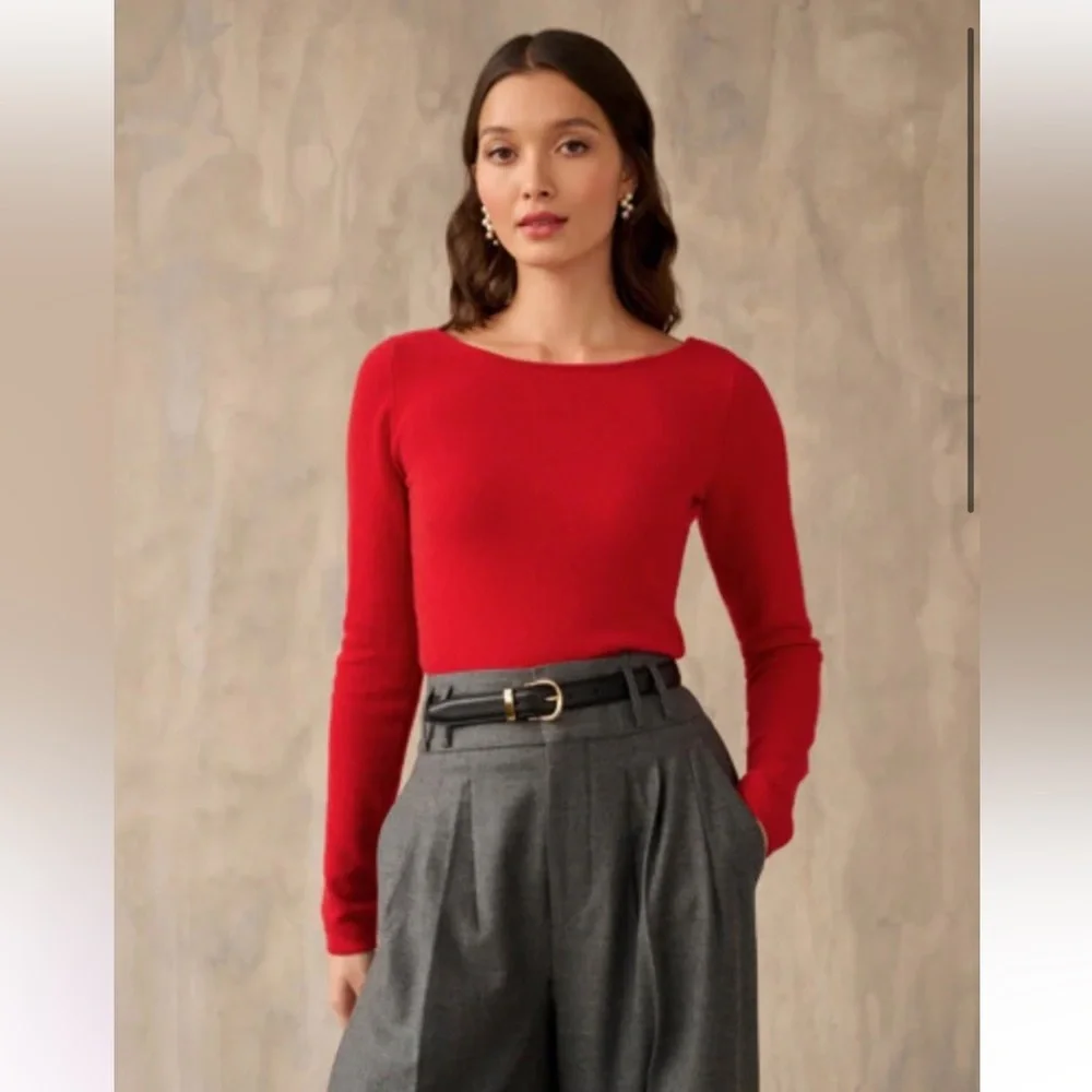 White +‎ Warren CASHMERE BALLET NECK TOP IN CRIMSON
